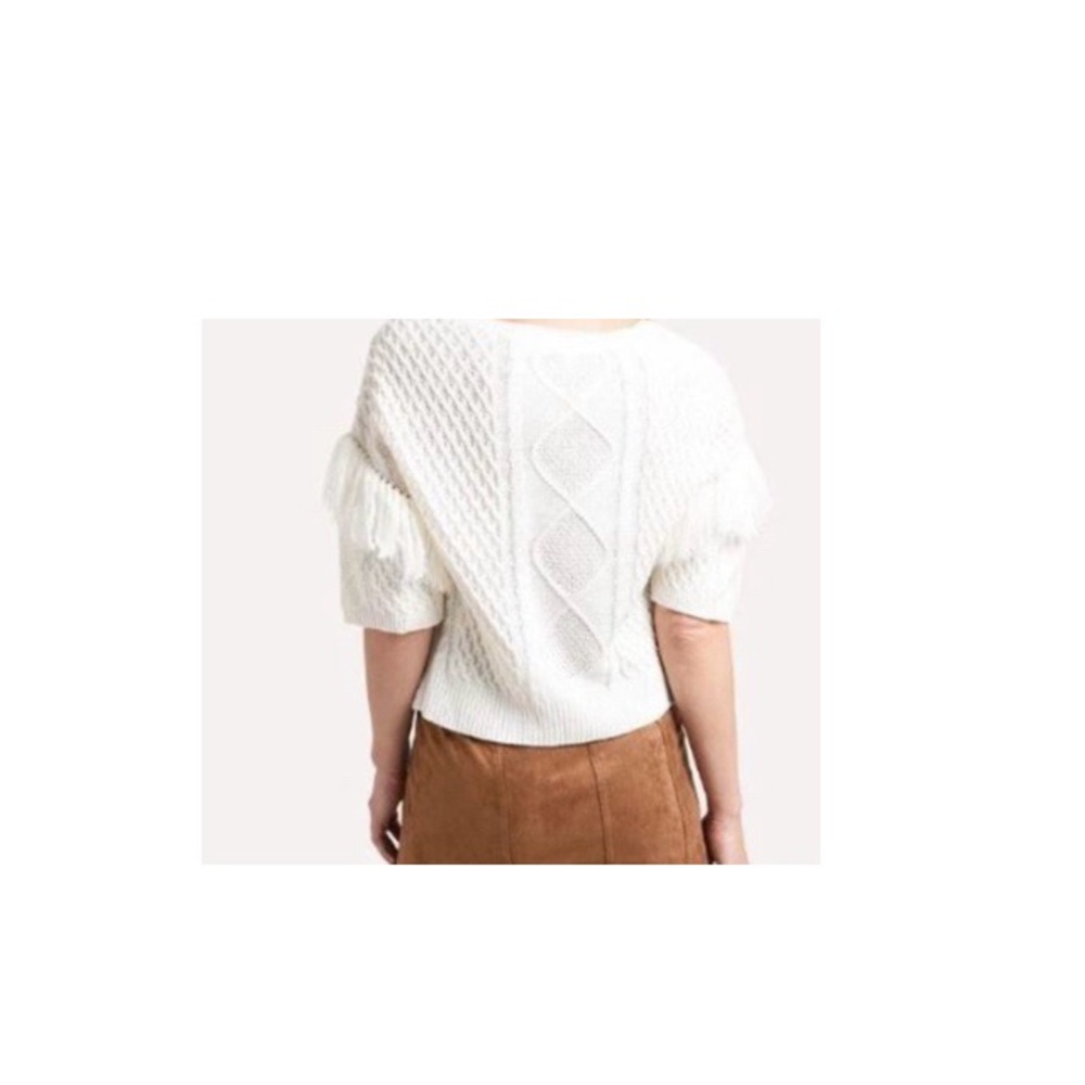 BB Dakota Cable Knit‎ Fringe Sleeve Cropped Sweater - Picture 7 of 8